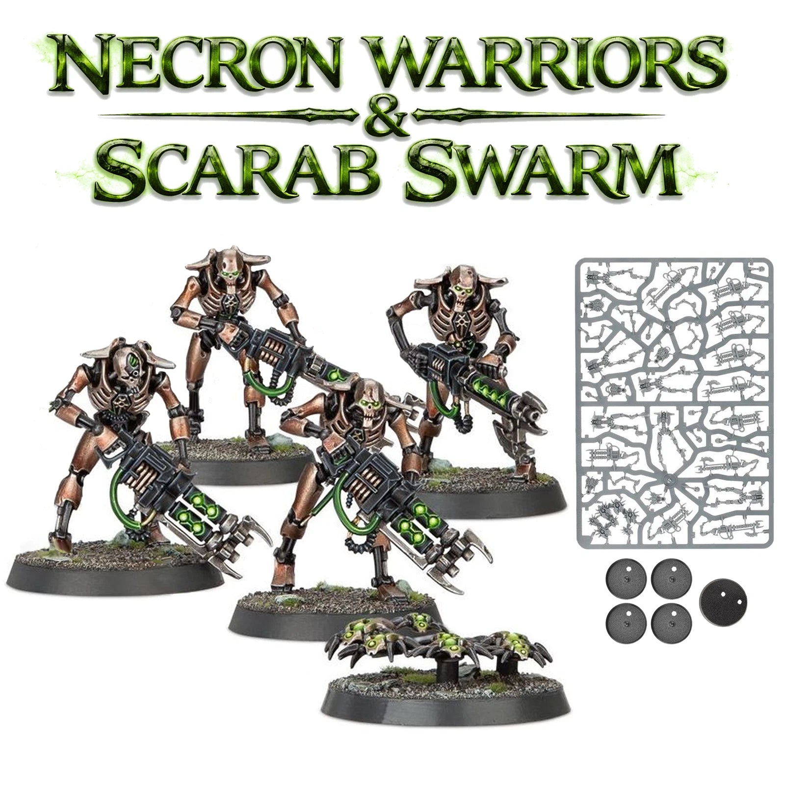Warhammer 40k Necron Warriors x 4 & Scarabs Swarm x 1 - New on Sprues